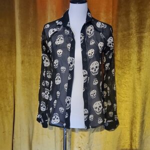 Fun & Flirt Black Sheer Skull Blouse
